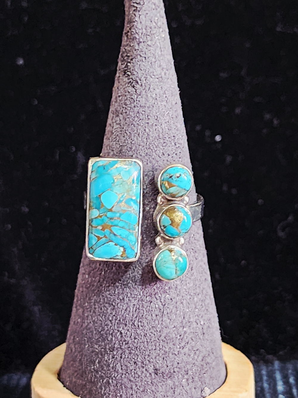 Boho Blue Copper Turquoise 925 Sterling Silver Statement Ring Ajustable Sz 8 Up - Picture 4 of 7
